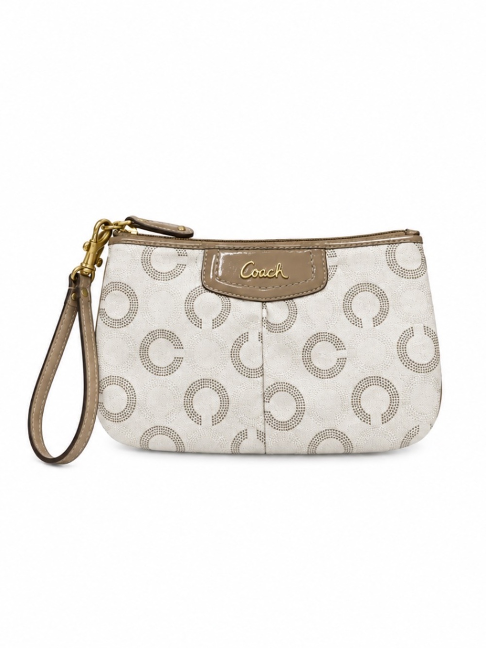 Coach Signature C Wristlet Cream Taupe Gold Zip Clutch